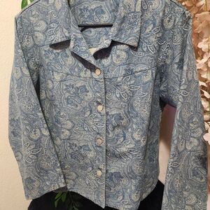 Vintage Gotcha Covered Blue Paisley Button-Up Jacket With Shoulder Pads Sz L